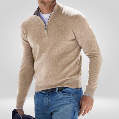 Viertel-Reißverschluss-Pullover | Lässig | Warm | Strickpullover | Herren Halb-Reißverschluss-Pullover-Beige-S-Chaps Herrenmode
