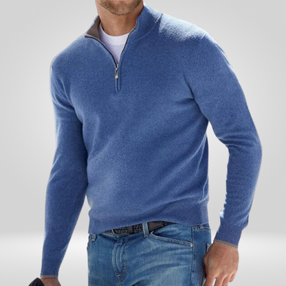 Viertel-Reißverschluss-Pullover | Lässig | Warm | Strickpullover | Herren Halb-Reißverschluss-Pullover-Blau-S-Chaps Herrenmode