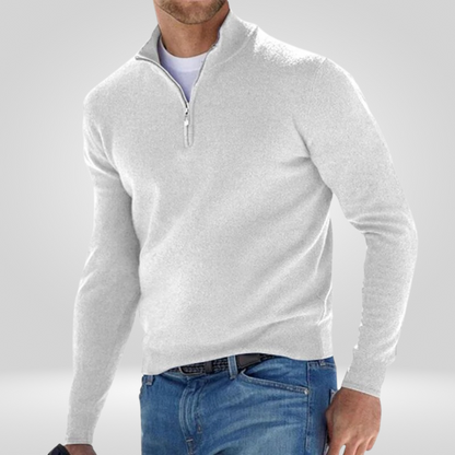 Viertel-Reißverschluss-Pullover | Lässig | Warm | Strickpullover | Herren Halb-Reißverschluss-Pullover-Weiß-S-Chaps Herrenmode
