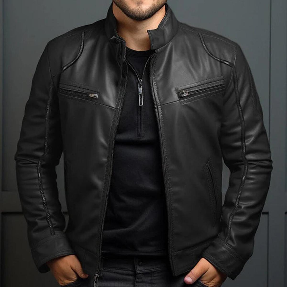 Herren Lederjacke Klassisch Reißverschluss Bikerstil - BerlinGlamour