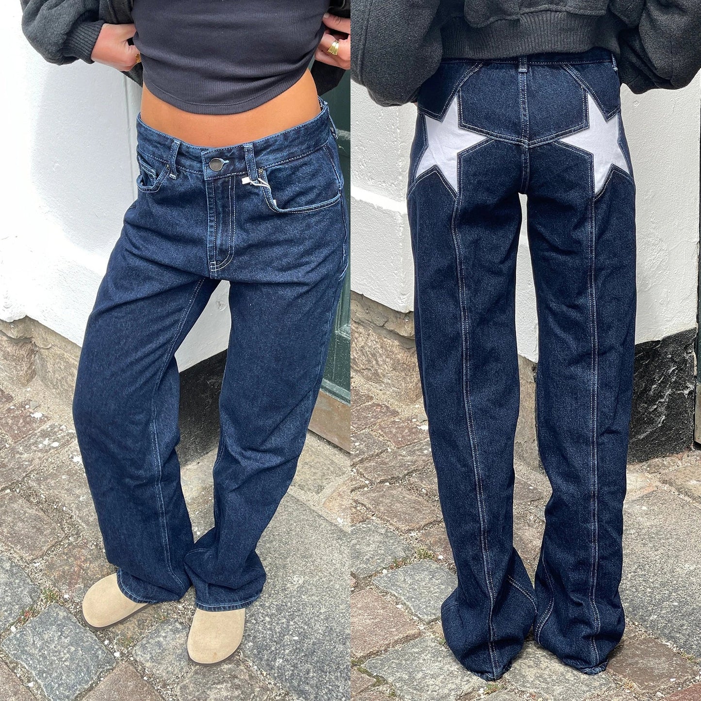 Damen Jeans Sternenmuster Glitzer