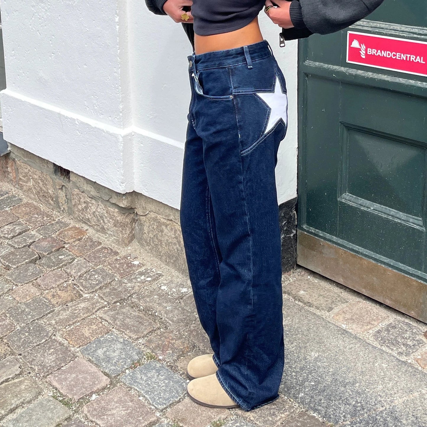 Damen Jeans Sternenmuster Glitzer