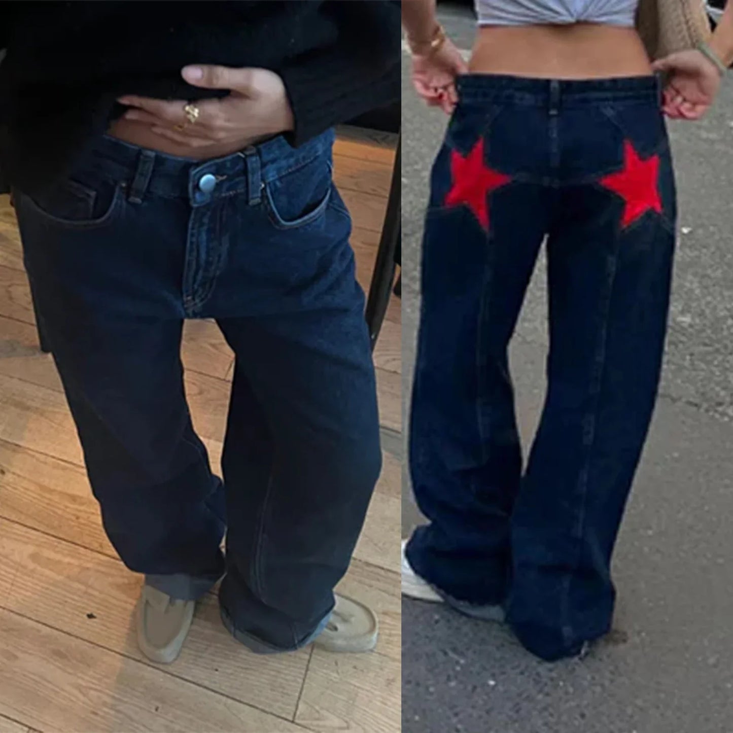Damen Jeans Sternenmuster Glitzer