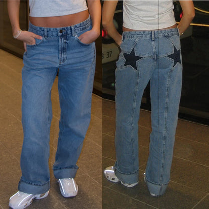 Damen Jeans Sternenmuster Glitzer