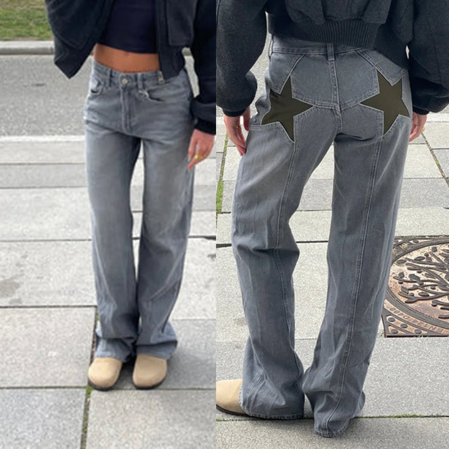 Damen Jeans Sternenmuster Glitzer