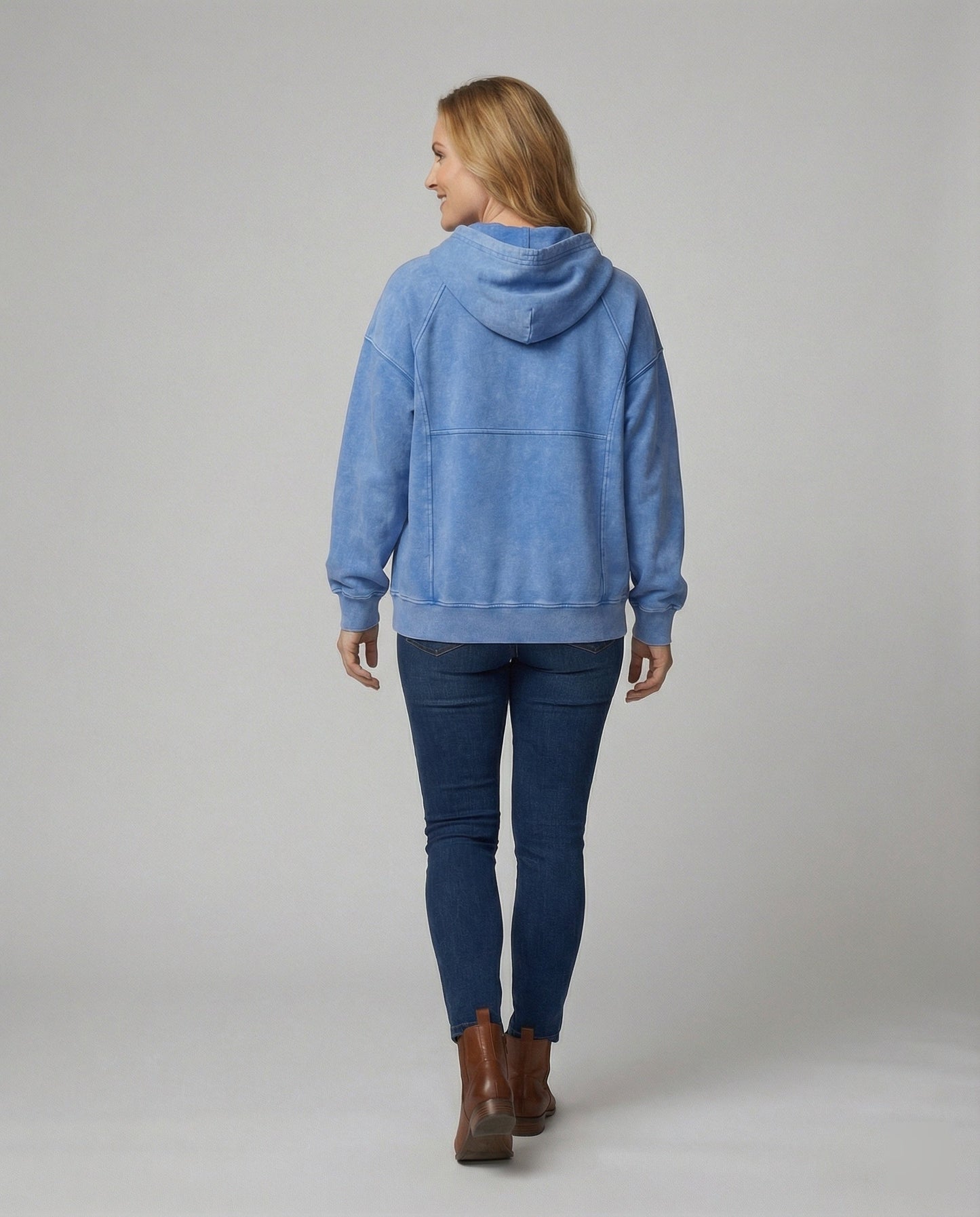 Blau Oversized Hoodie Unisex Kurzgeschnitten aus Baumwolle