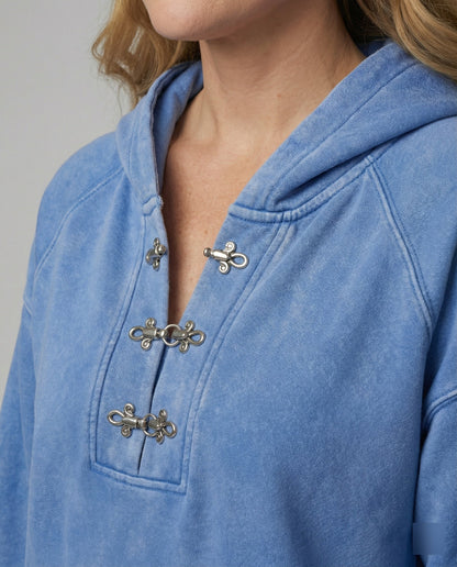 Blau Oversized Hoodie Unisex Kurzgeschnitten aus Baumwolle