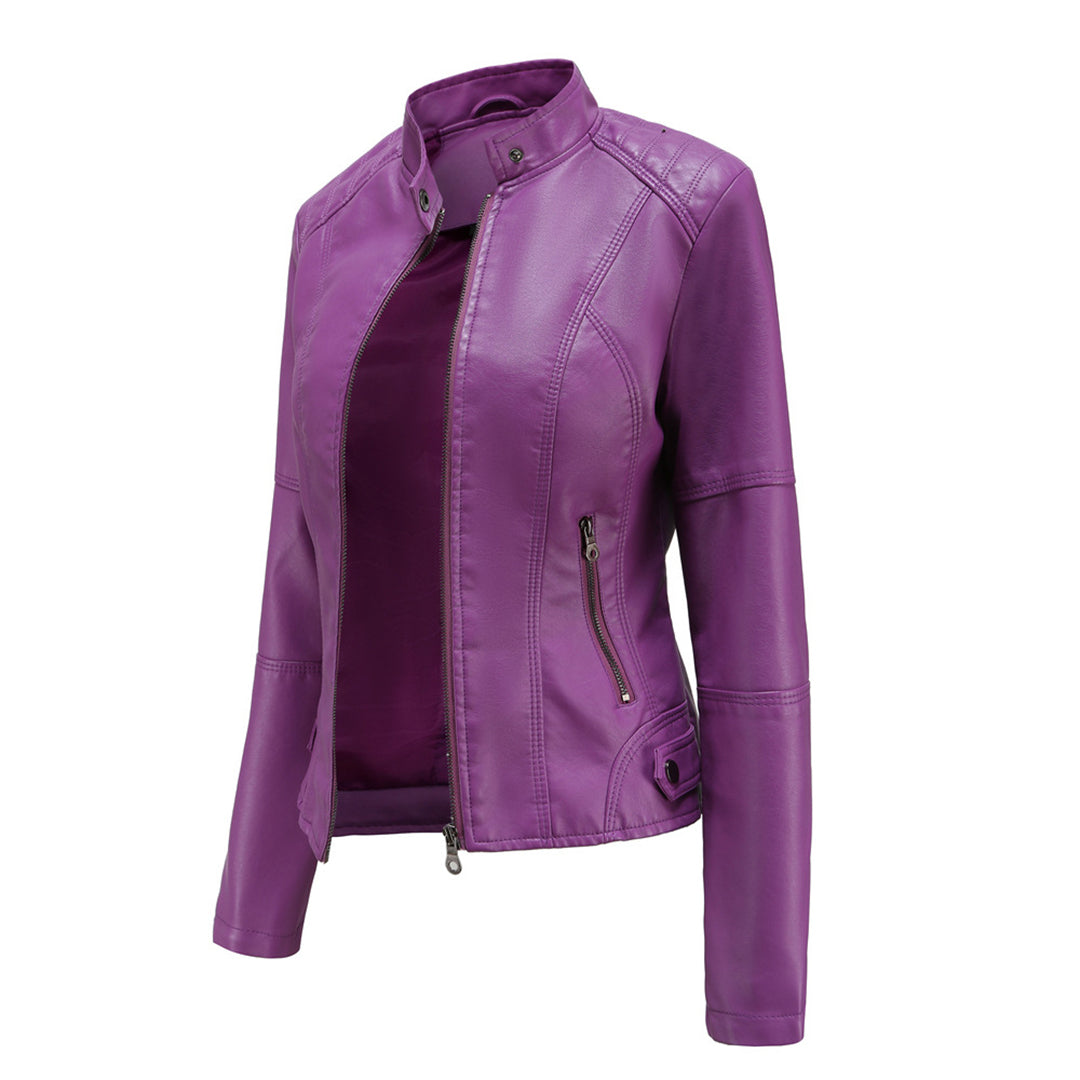 Lederjacke Damen Bikerjacke Kunstleder Schwarz Reißverschluss
