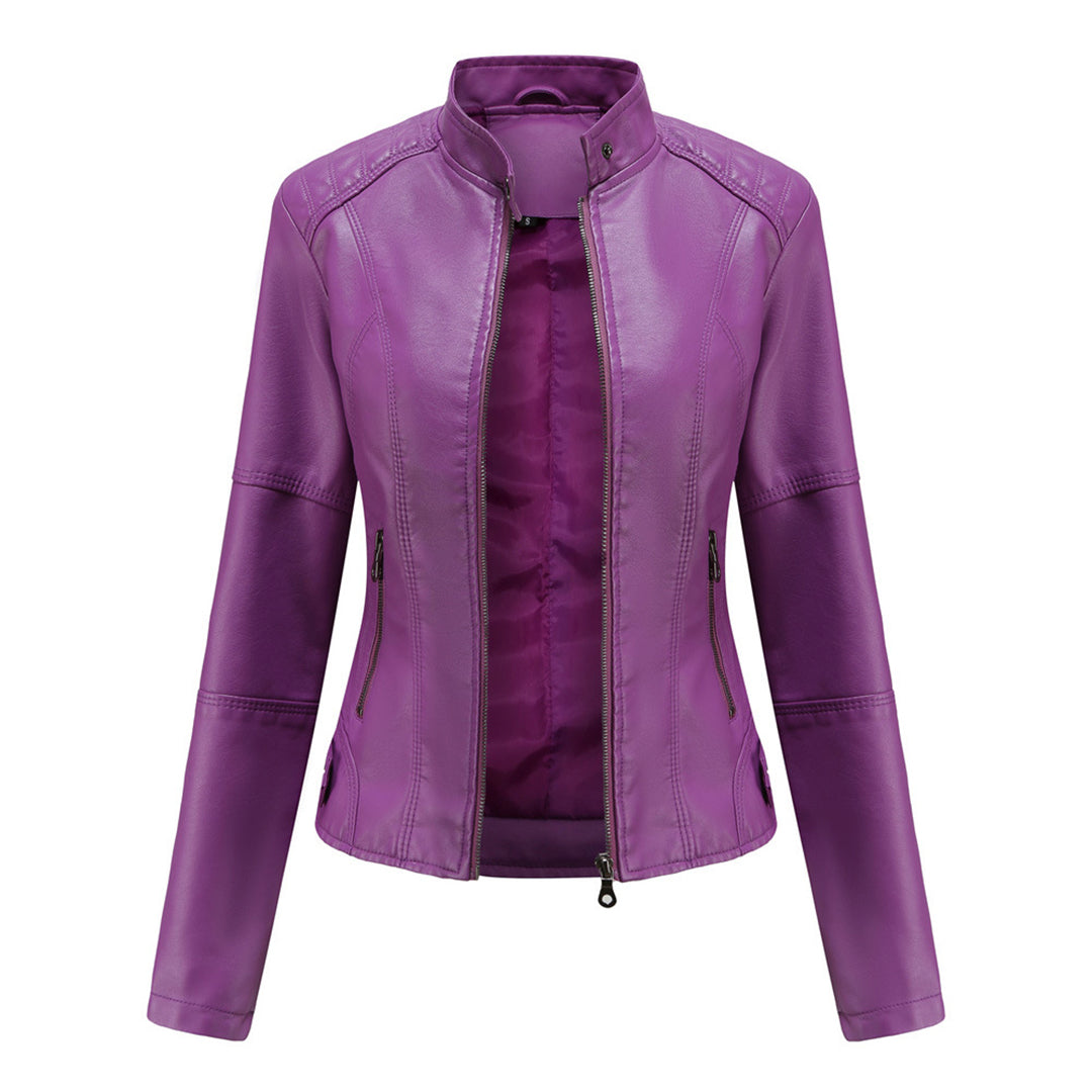 Lederjacke Damen Bikerjacke Kunstleder Schwarz Reißverschluss