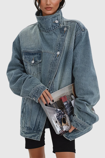 Asymmetrische Jeansjacke Damen Oversized Trend - BerlinGlamour