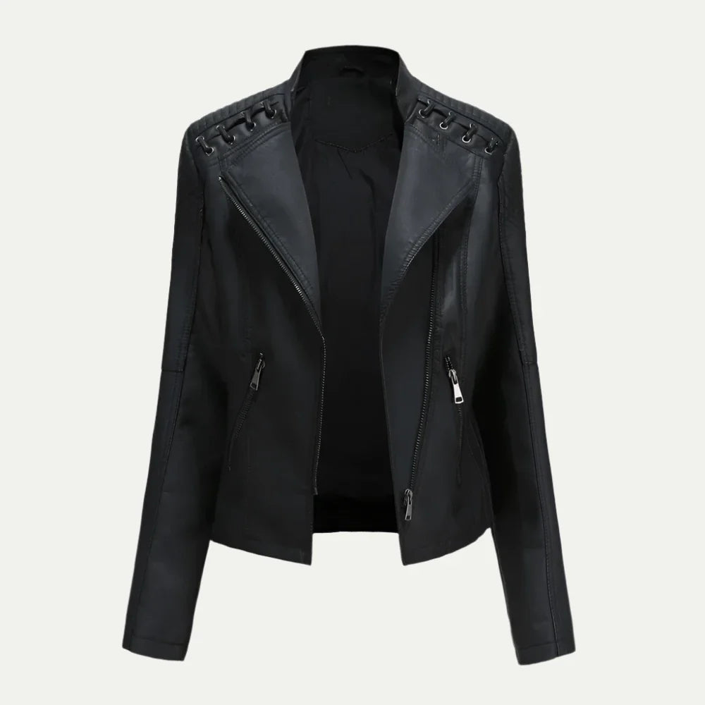 VogeLuxe | Asymmetrische Motorradjacke für Damen aus Kunstleder 0