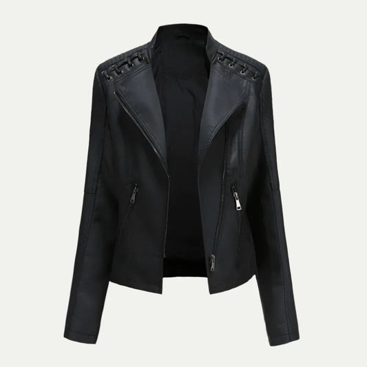VogeLuxe | Asymmetrische Motorradjacke für Damen aus Kunstleder 0
