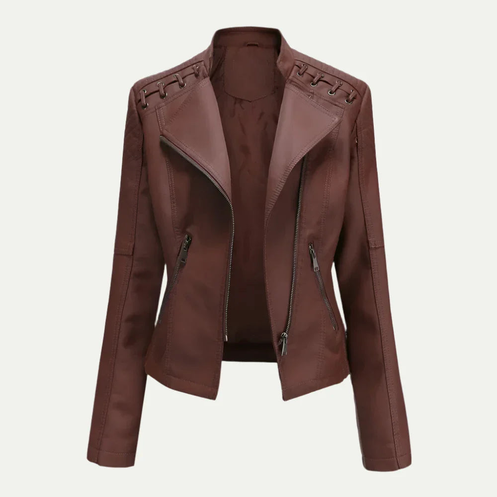 VogeLuxe | Asymmetrische Motorradjacke für Damen aus Kunstleder 1