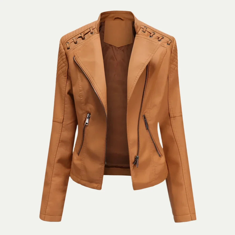 VogeLuxe | Asymmetrische Motorradjacke für Damen aus Kunstleder 2