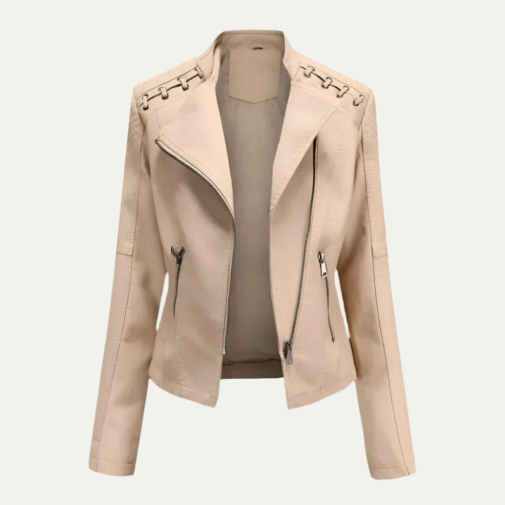 VogeLuxe | Asymmetrische Motorradjacke für Damen aus Kunstleder 3