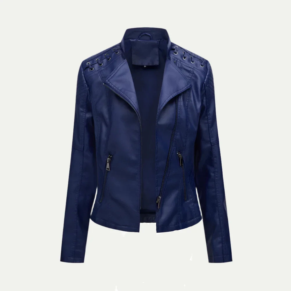 VogeLuxe | Asymmetrische Motorradjacke für Damen aus Kunstleder 4