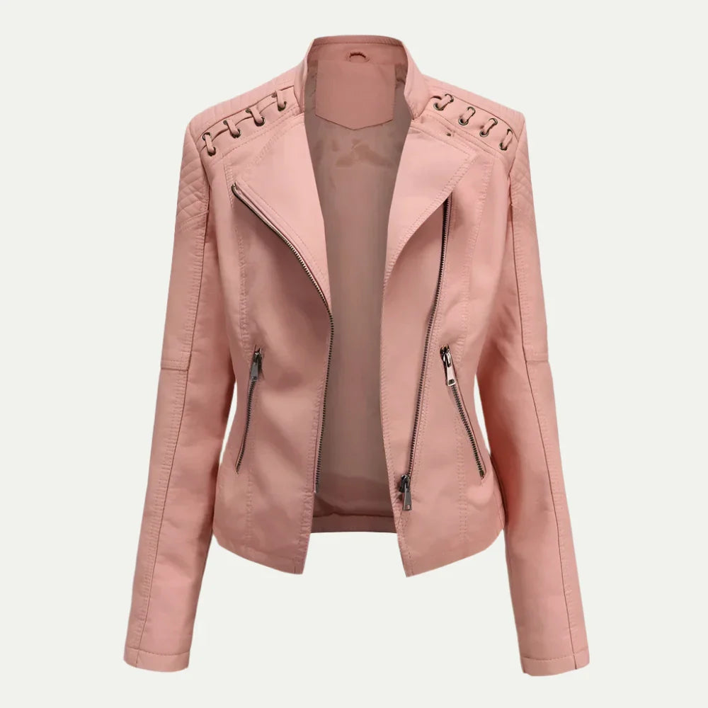 VogeLuxe | Asymmetrische Motorradjacke für Damen aus Kunstleder 6