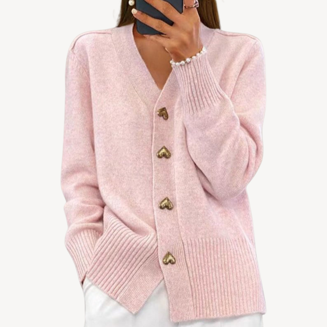 VogeLuxe | Damen-Cardigan mit Herzknopf und V-Ausschnitt 1