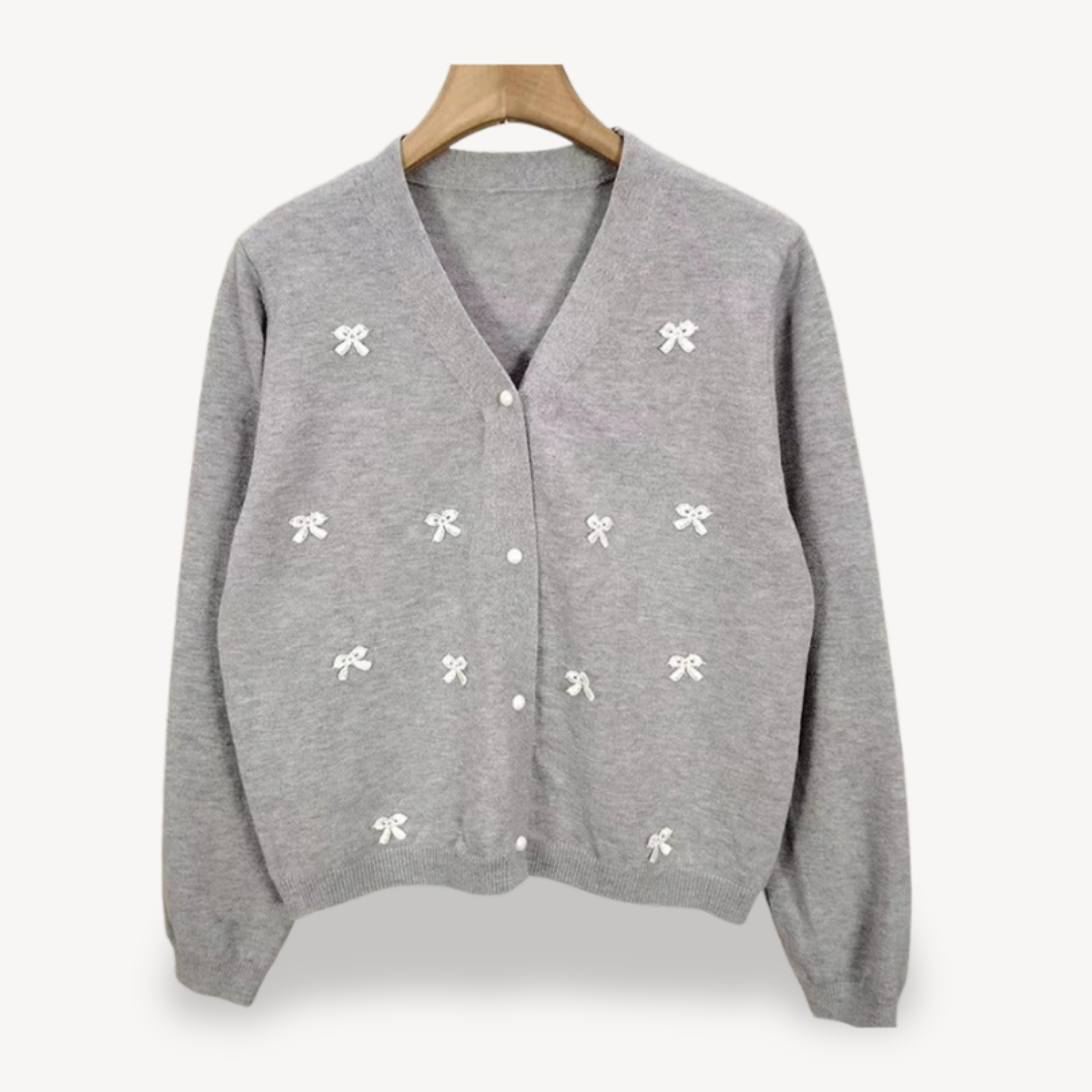 VogeLuxe | Damen-Cardigan mit Schleifendetail und V-Ausschnitt 1
