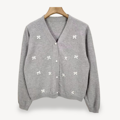 VogeLuxe | Damen-Cardigan mit Schleifendetail und V-Ausschnitt 1