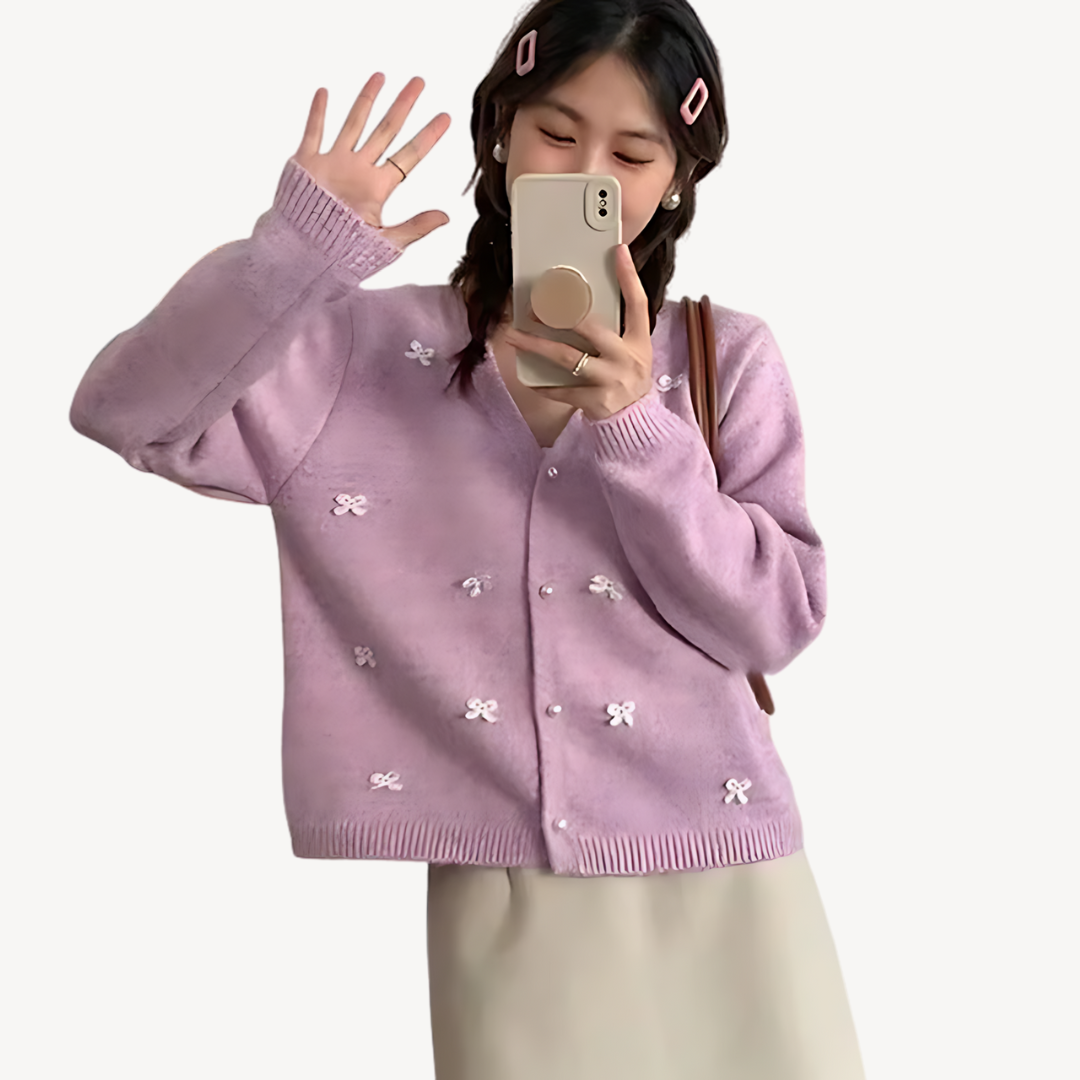 VogeLuxe | Damen-Cardigan mit Schleifendetail und V-Ausschnitt 2