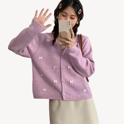 VogeLuxe | Damen-Cardigan mit Schleifendetail und V-Ausschnitt 2