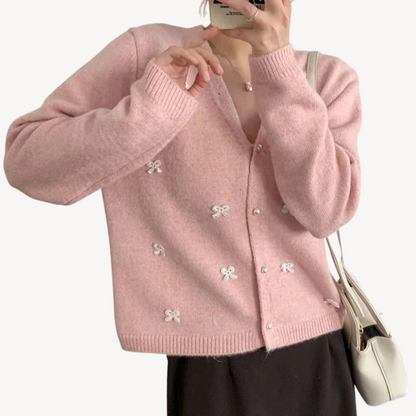 VogeLuxe | Damen-Cardigan mit Schleifendetail und V-Ausschnitt 4