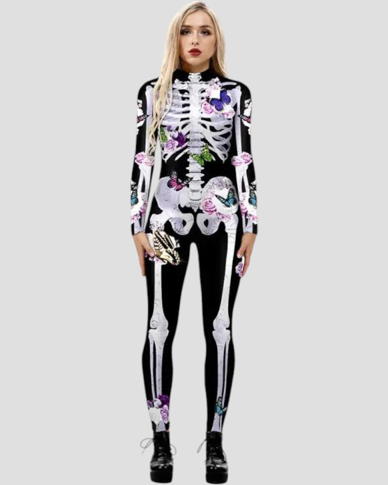 VogeLuxe | Damen-Jumpsuit mit Skelett-Blumenmuster 1