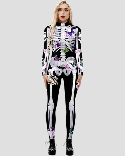 VogeLuxe | Damen-Jumpsuit mit Skelett-Blumenmuster 1
