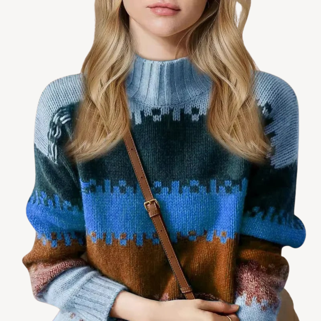 VogeLuxe | Damen-Rollkragenpullover mit Retro-Streifen 1