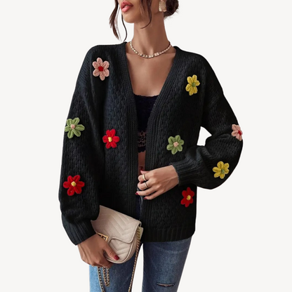 VogeLuxe | Damen-Strickjacke mit Blumenmuster und Knöpfen 0