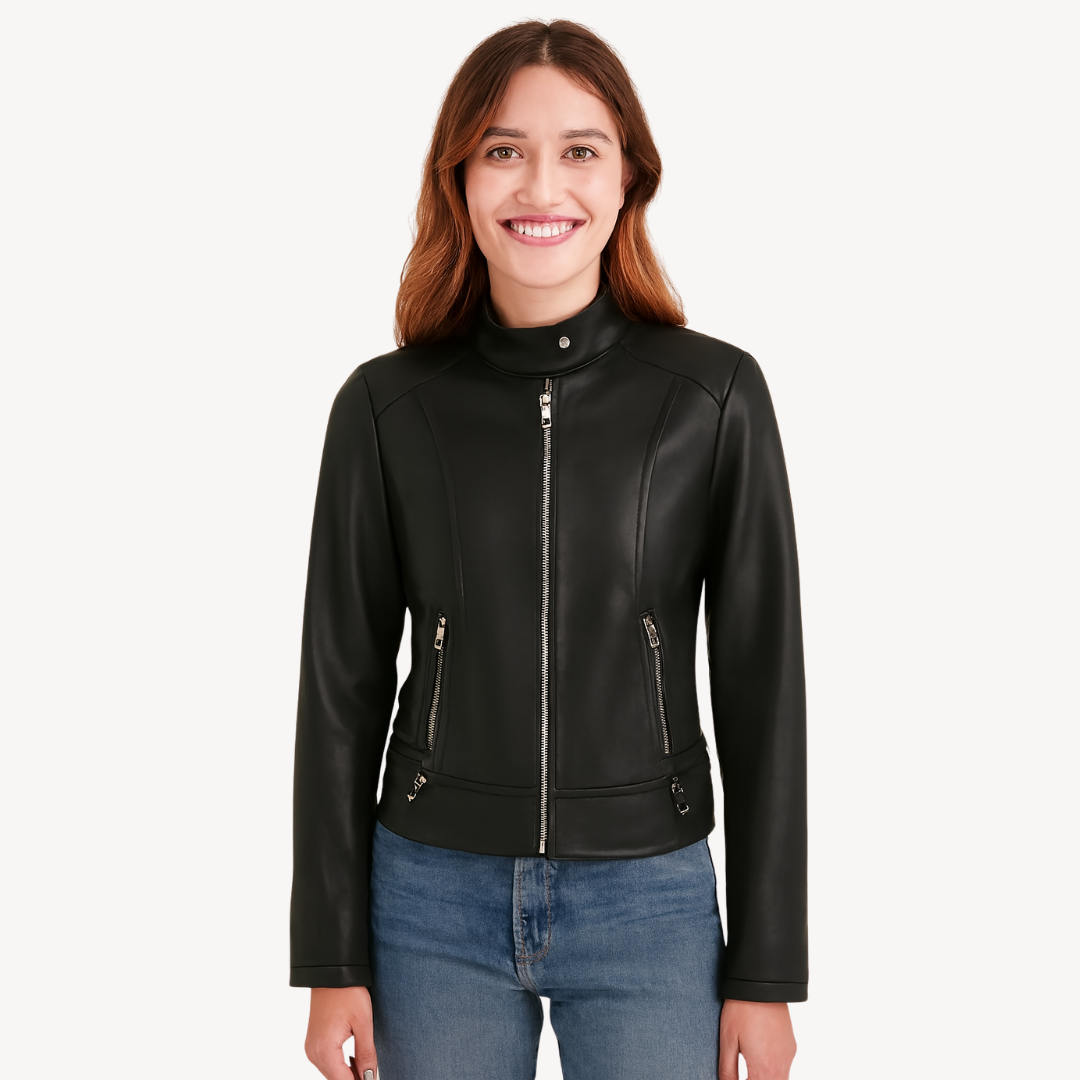 VogeLuxe | Damen Kontrast Lederjacke 1