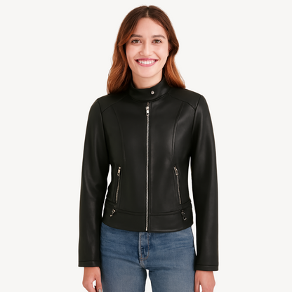 VogeLuxe | Damen Kontrast Lederjacke 1
