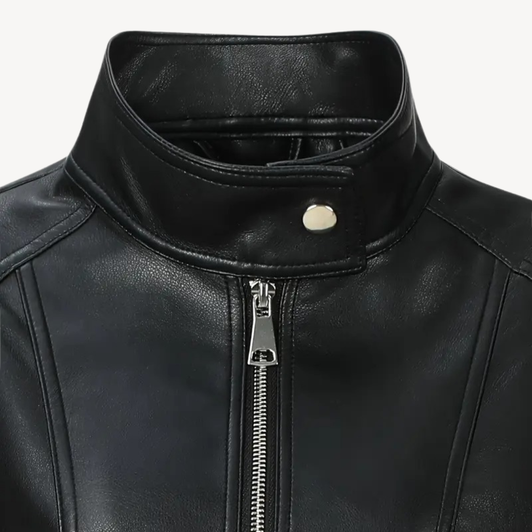 VogeLuxe | Damen Kontrast Lederjacke 4