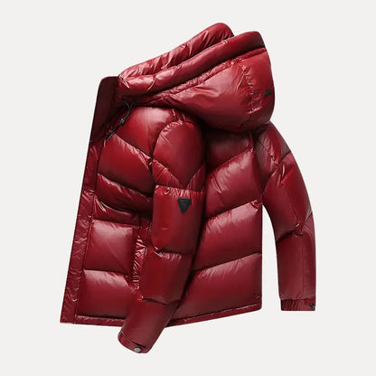 VogeLuxe | Glänzende, gefütterte Herren-Steppjacke mit Kapuze 1