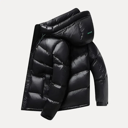 VogeLuxe | Glänzende, gefütterte Herren-Steppjacke mit Kapuze 4