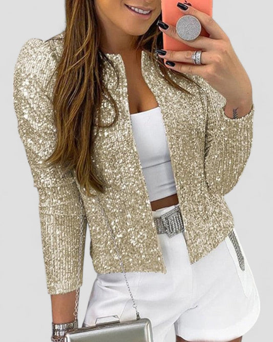 VogeLuxe | Goldener Pailletten-Partyblazer für Damen 0