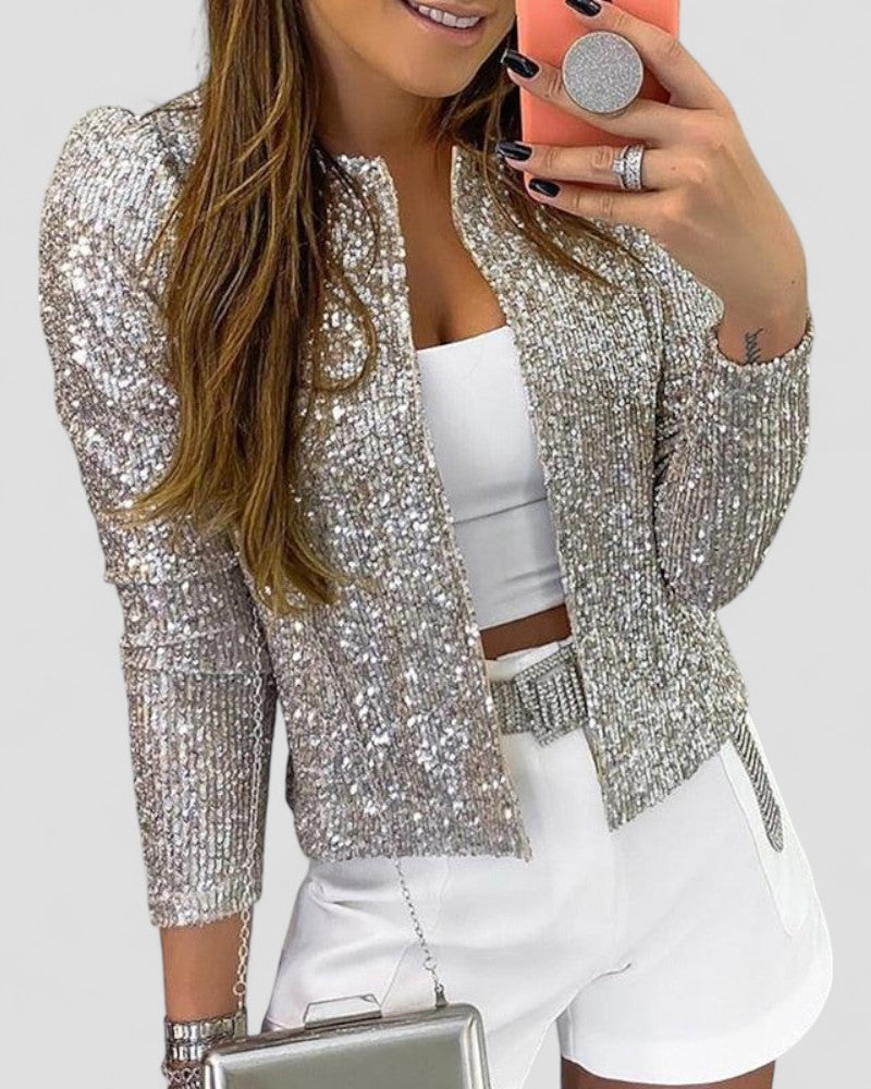 VogeLuxe | Goldener Pailletten-Partyblazer für Damen 3