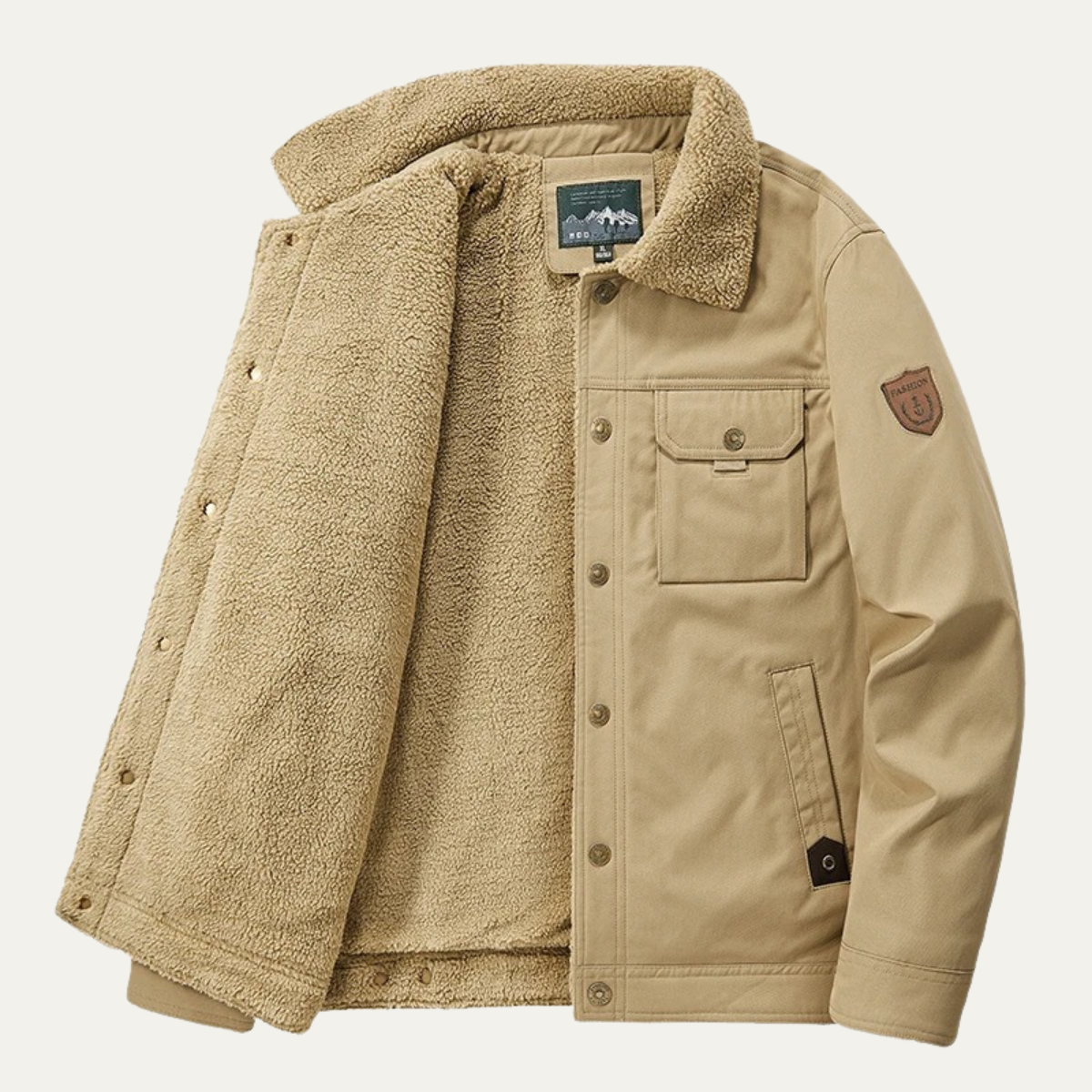 VogeLuxe | Herren-Freizeitjacke mit Sherpa-Futter, Druckknöpfen und Taschen 0
