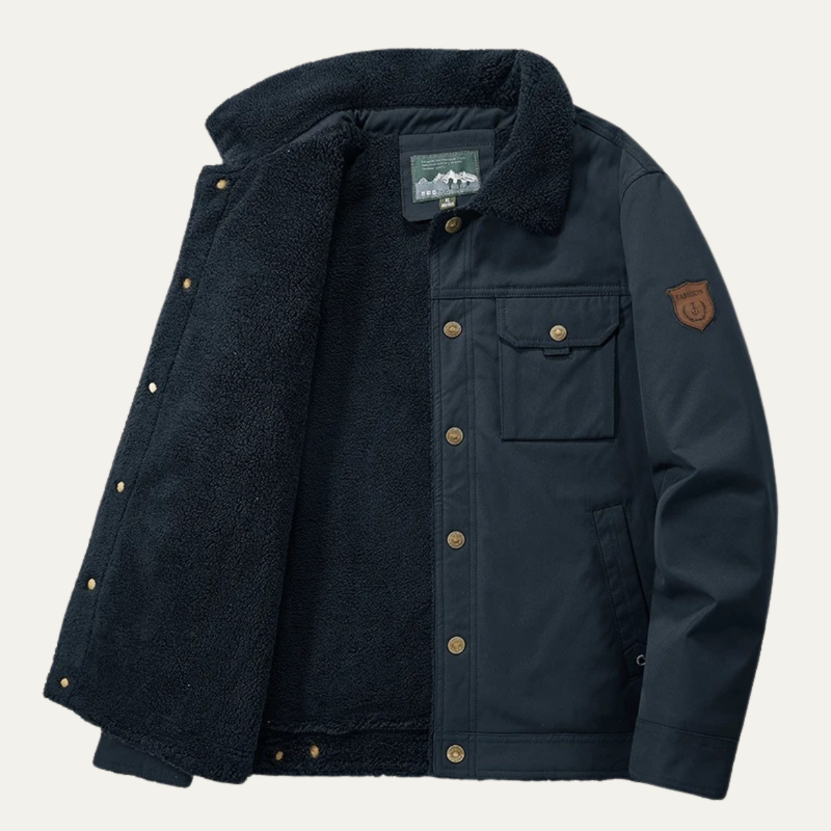 VogeLuxe | Herren-Freizeitjacke mit Sherpa-Futter, Druckknöpfen und Taschen 3