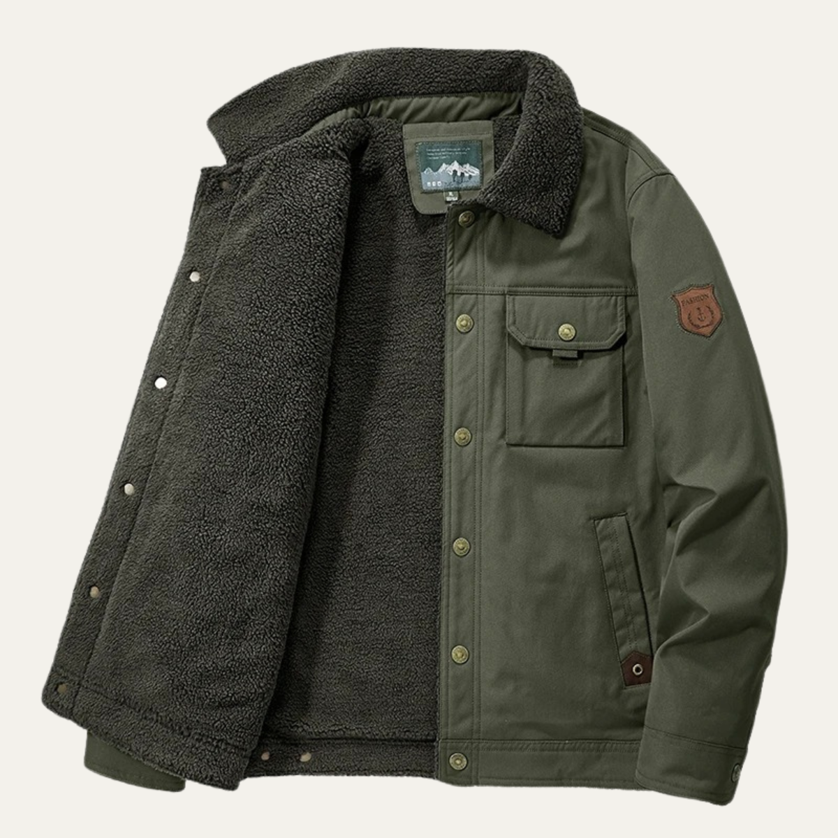 VogeLuxe | Herren-Freizeitjacke mit Sherpa-Futter, Druckknöpfen und Taschen 4