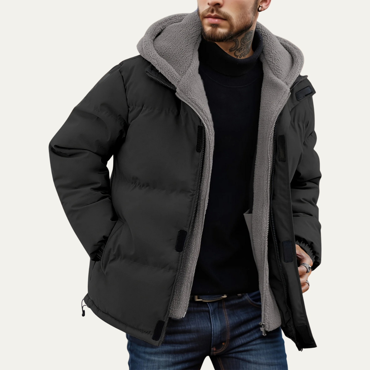 VogeLuxe | Herren-Steppjacke mit Kapuze und Sherpa-Futter 1
