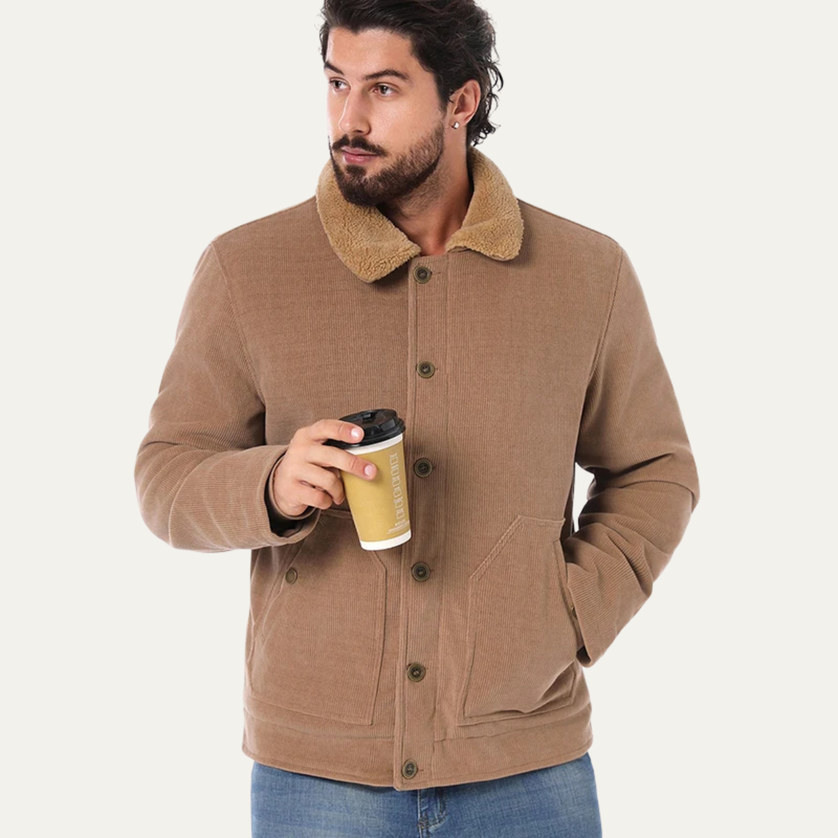 VogeLuxe | Herren-Truckerjacke aus Cord mit Sherpa-Futter 4