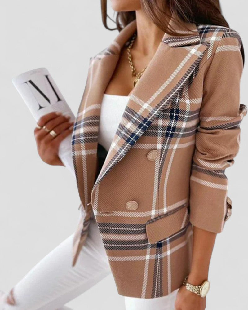 VogeLuxe | Karierter Einknopf-Blazer für Damen 0