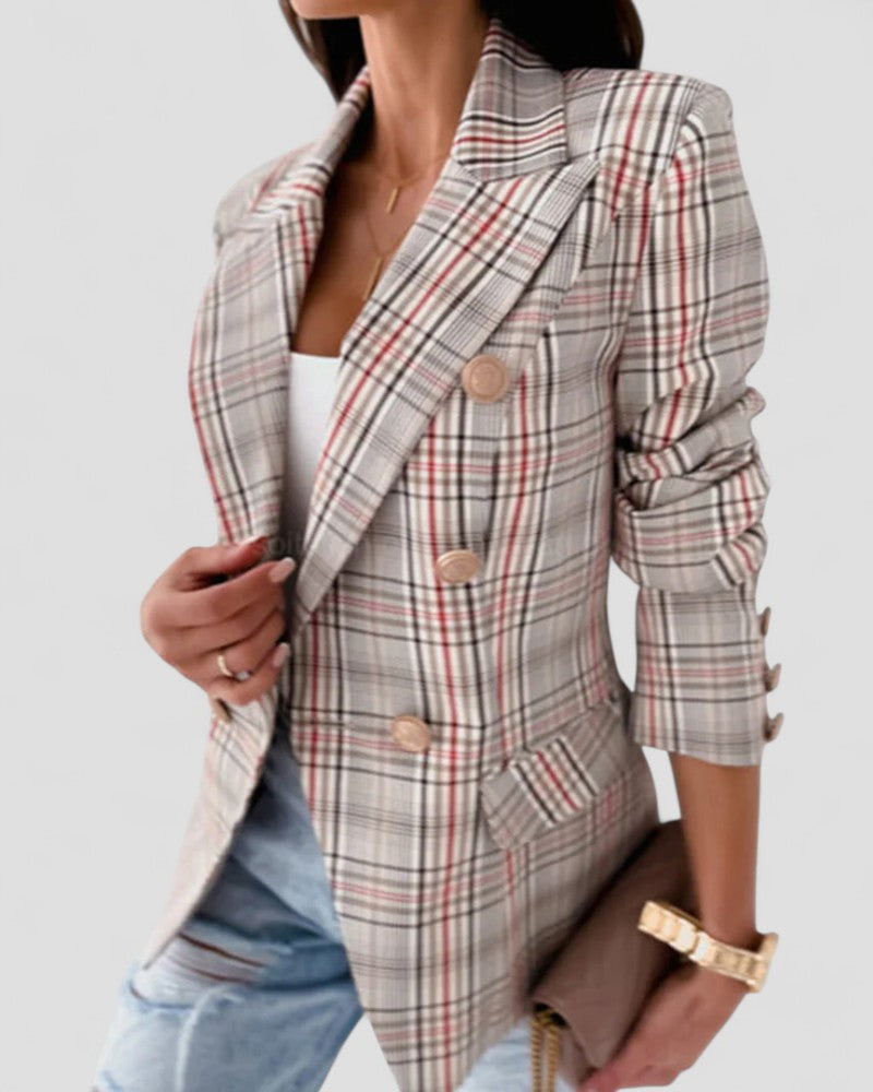 VogeLuxe | Karierter Einknopf-Blazer für Damen 2