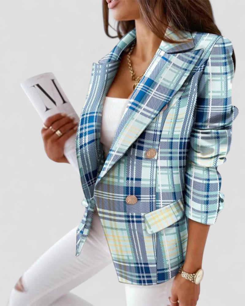 VogeLuxe | Karierter Einknopf-Blazer für Damen 3