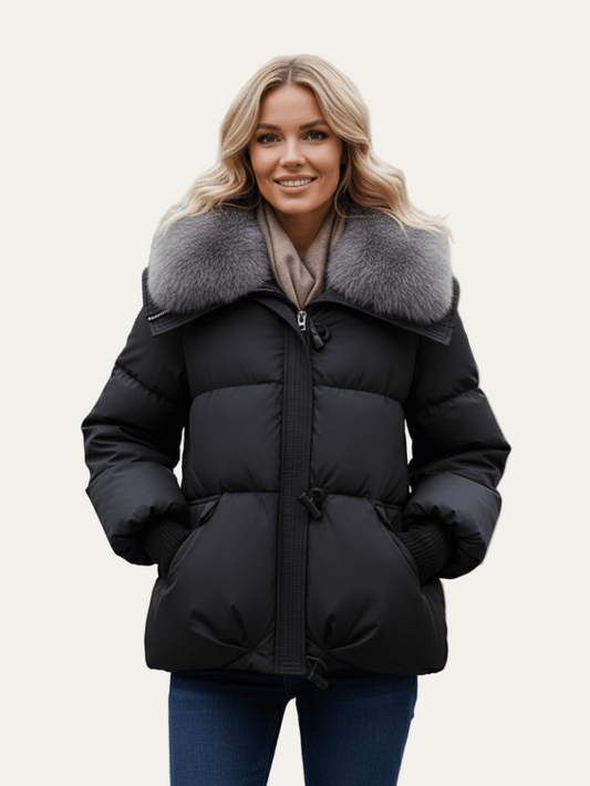 VogeLuxe | Kurze Damen-Steppjacke mit Pelzkragen 0
