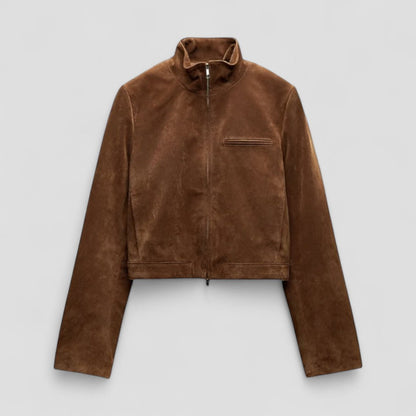 VogeLuxe | Kurze Damen-Wildlederjacke mit Stehkragen 0