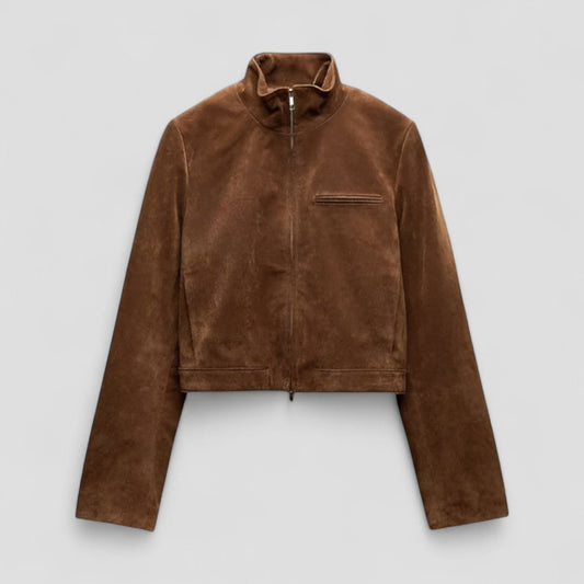 VogeLuxe | Kurze Damen-Wildlederjacke mit Stehkragen 0