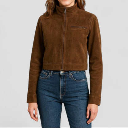 VogeLuxe | Kurze Damen-Wildlederjacke mit Stehkragen 1